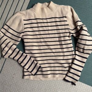 Lea & Viola Navy Striped Cream Turtleneck Sweater